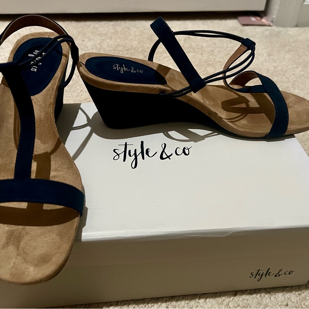 Style & Co. Navy Wedge Sandals